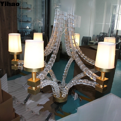 Mua Handmade Brass 6-Light Chandelier with White Fabric Shades sản xuất trực tuyến