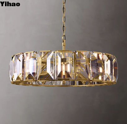Harlow Crystal Round Chandelier 43' 'Brass RH Crystal Chandelier với Upward Lamp Cup