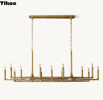 72' Vintage Farmhouse Chandelier With G9 Antique Brass Lantern Pendant Light