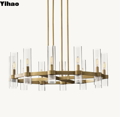 Chiếc đèn chùm kính kim loại cao cấp hiện đại Ravelle Round Chandelier 36