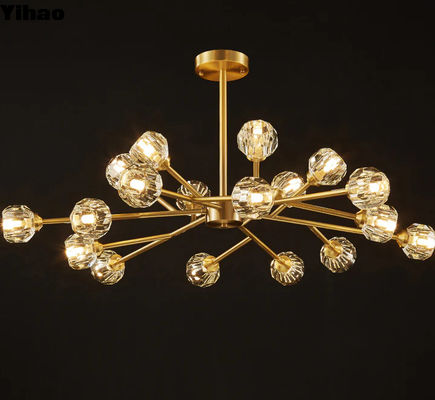 Round Cluster Crystal Ball Chandelier in Brass Finish cho Phòng ăn Phòng khách