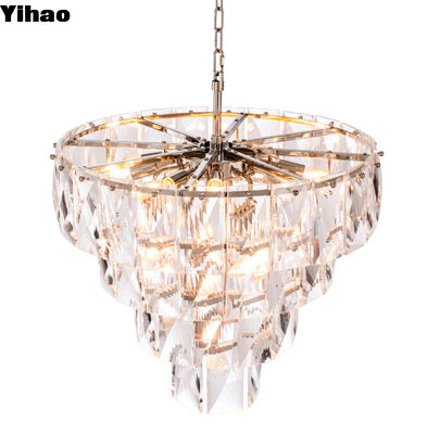 Multi Tier Contemporary Crystal LED Chandelier Round Iron cho Phòng khách Phòng ngủ Khách sạn