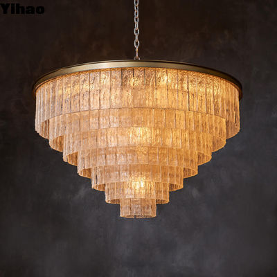Bark 7 Ring Round Ceiling Chandelier Pendant Light In Brass And Amber Glass (Thiếc 7 Vòng)