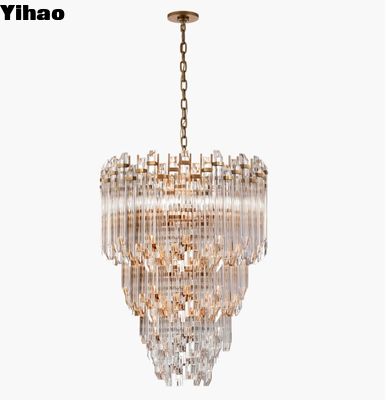 SK 5423 Adele Three-Tier Waterfall Brass Crystal Chandelier Đèn kim loại mịn / tay mài kim loại cổ với acrylic rõ ràng