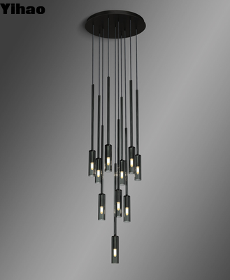 Adjustable Height Modern Brass Circular Chandelier with Oval Crystal Pendant