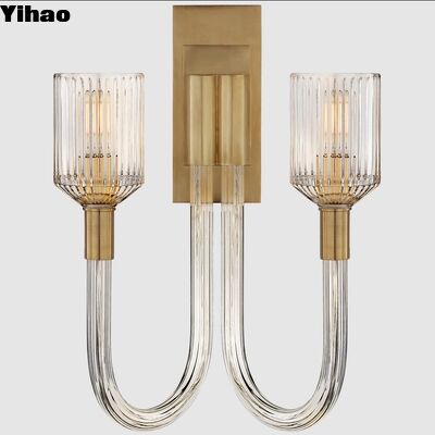Đèn tường đồng hiện đại với ánh sáng trắng ấm áp 2700K và bóng thủy tinh cho phòng khách và phòng ngủ