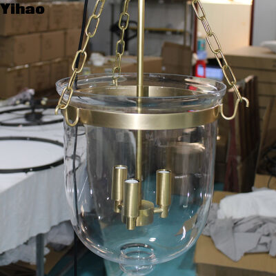 Yihao Factory Direct Brass Frame Crystal Shade Pendant Light with 3500K Warm White LED for Hotel and Living Room